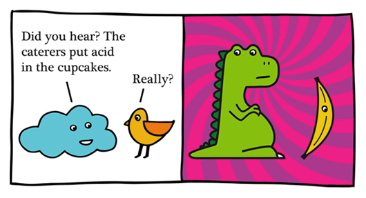 A dinosaur and a banana